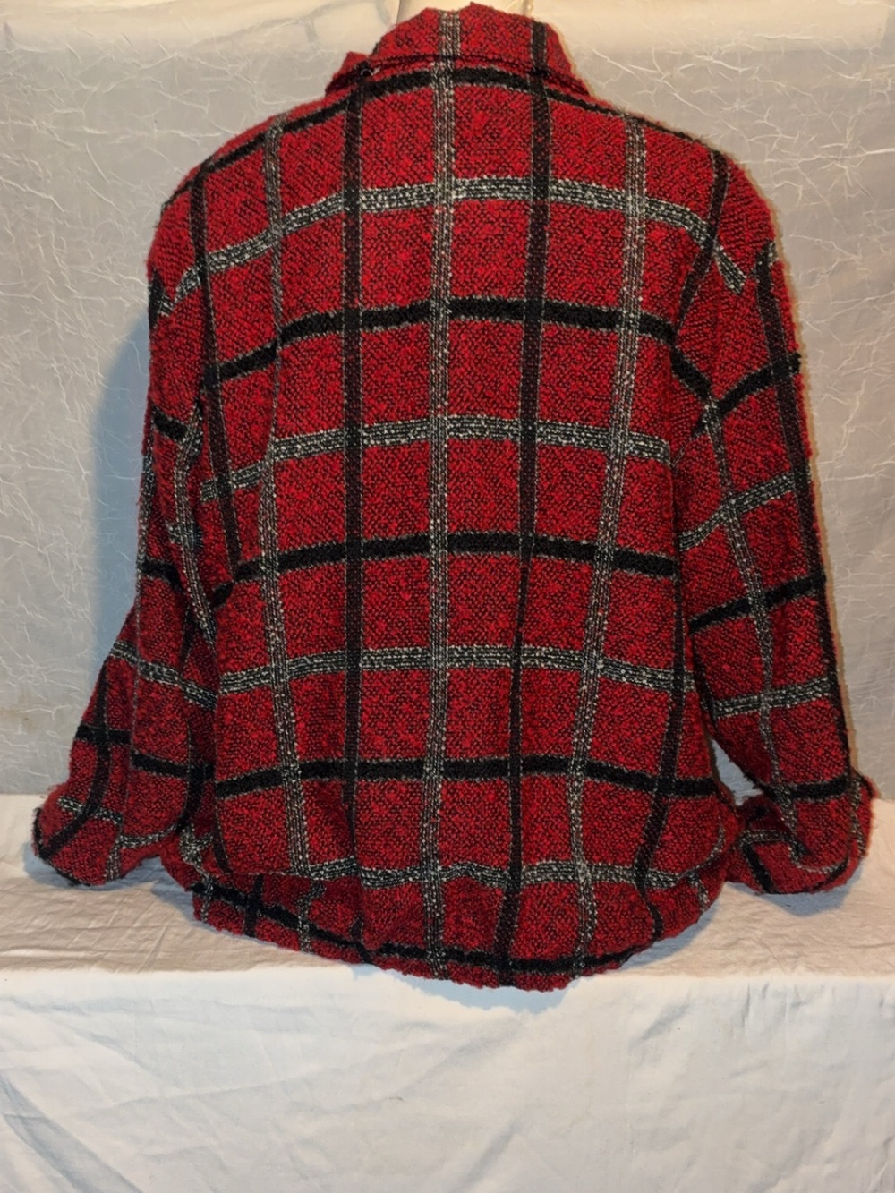 Alfred Dunner Red Plaid Bouclé Zip Front Jacket Petite 16P Cozy Cabin Core - Picture 5 of 5
